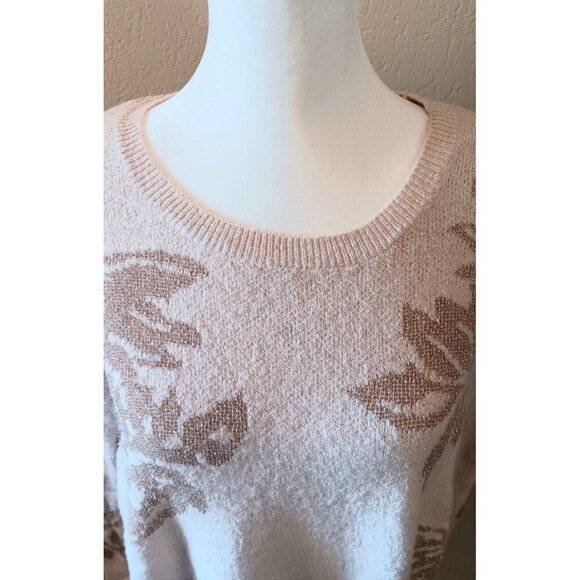 LIZ CLAIBORNE Blush Pink Metalic Floral Soft Sweater L Holiday Sparkle Fall - Picture 5 of 8